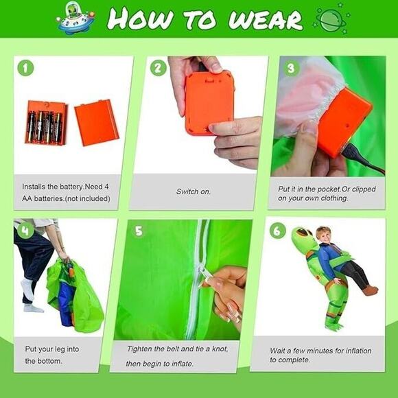 Kids Teens Inflatable Alien Costume Blow Up Pick Me Up Suit Halloween 4.6'-5.3' - Picture 4 of 8